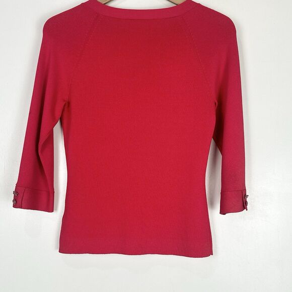 Classiques Entier Red Flower Jeweled Button Cardigan Petite Small Feminine Chic - Picture 8 of 9